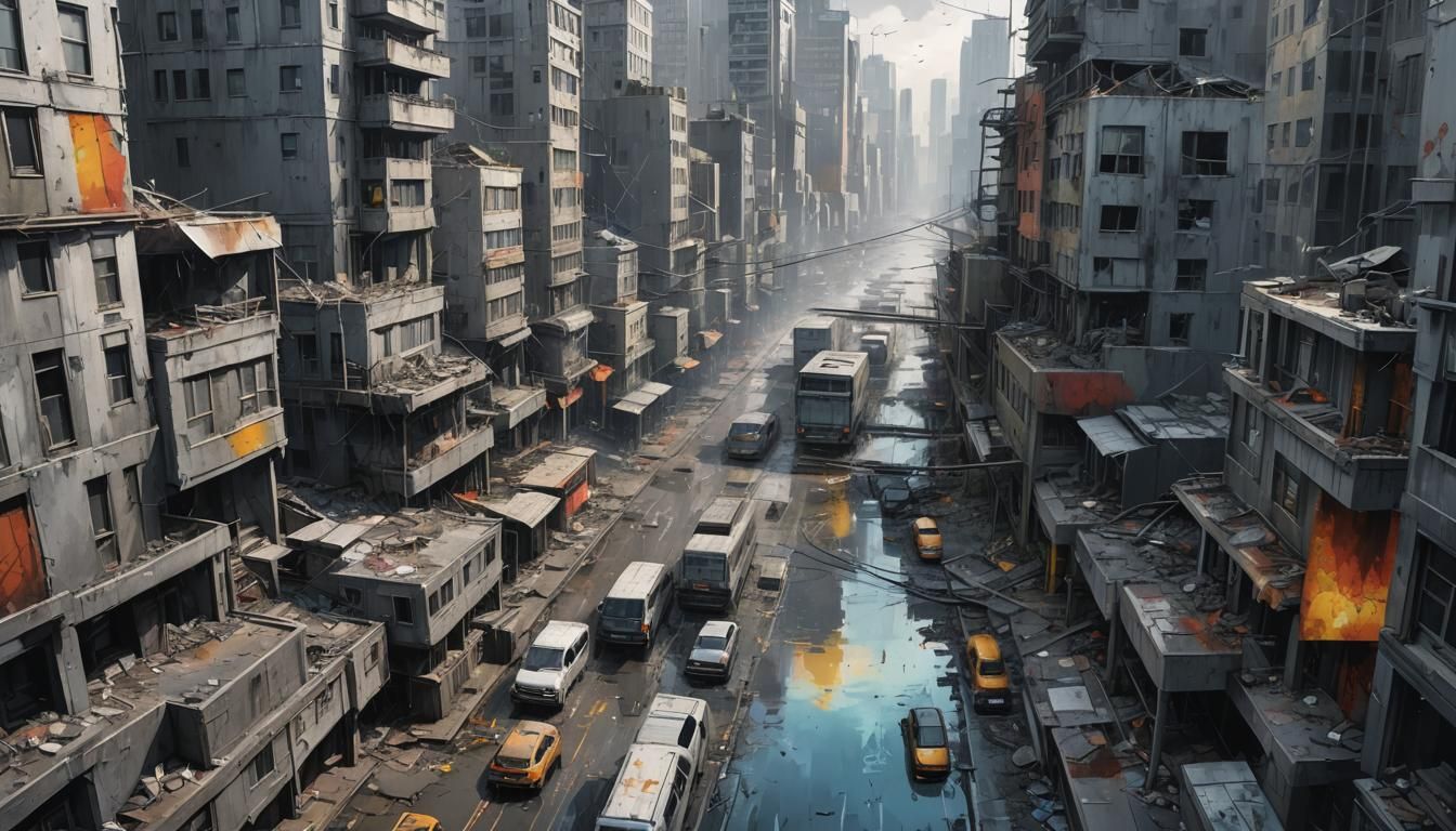 Dystopian Urban Landscape in Grey: Hyperrealistic Concept Ar...