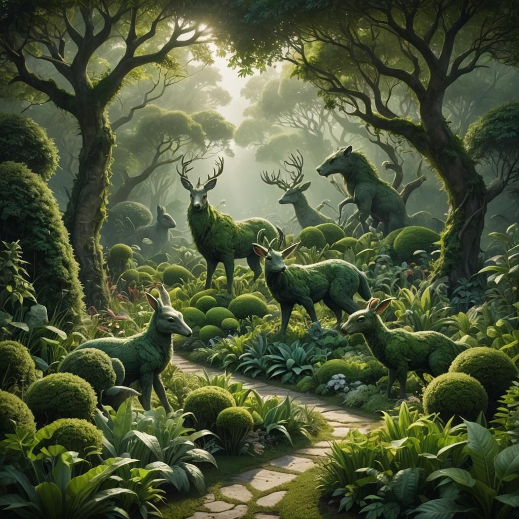 Mystical Green Garden with Animal Topiary