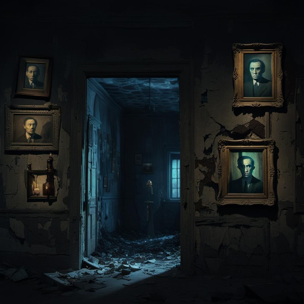 Ghostly Figures in Abandoned House: Surreal 3D Art