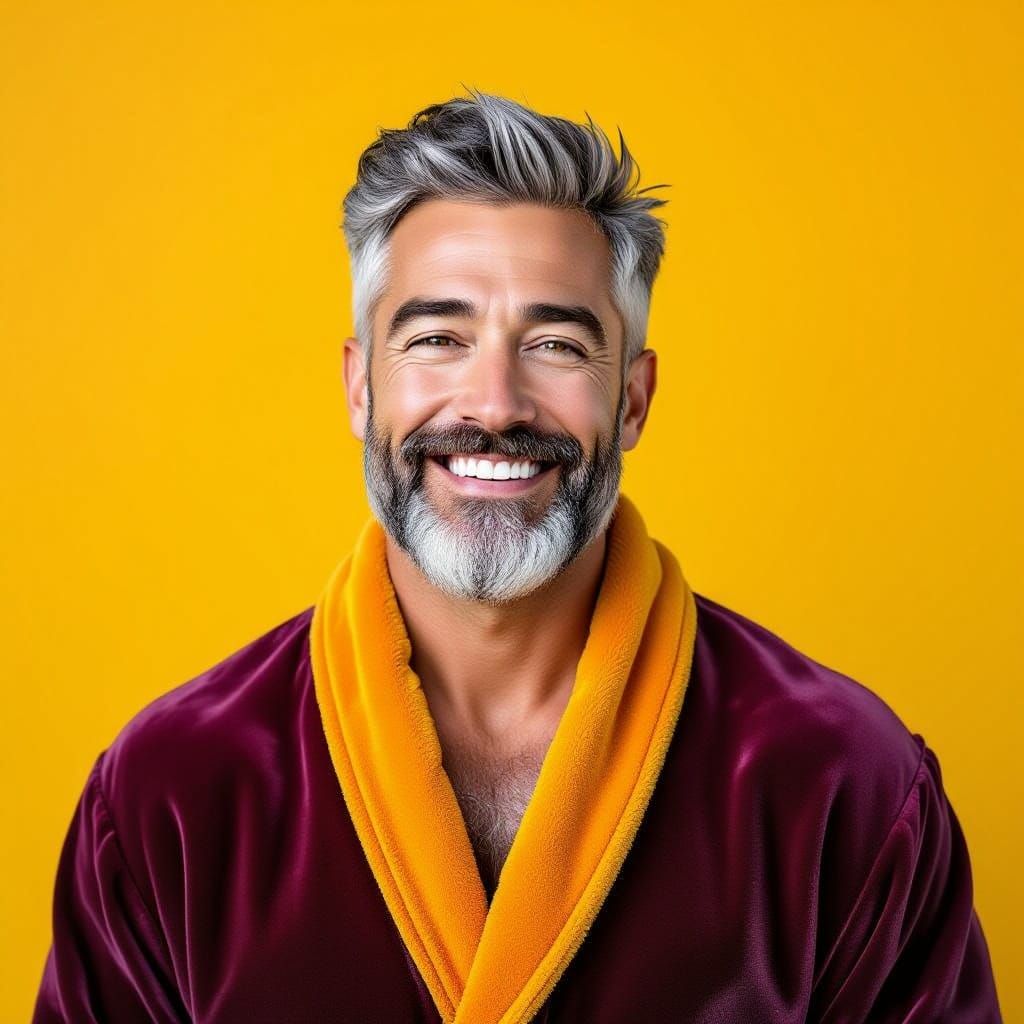 Joyous Man with Silver Beard in Velvet Robe