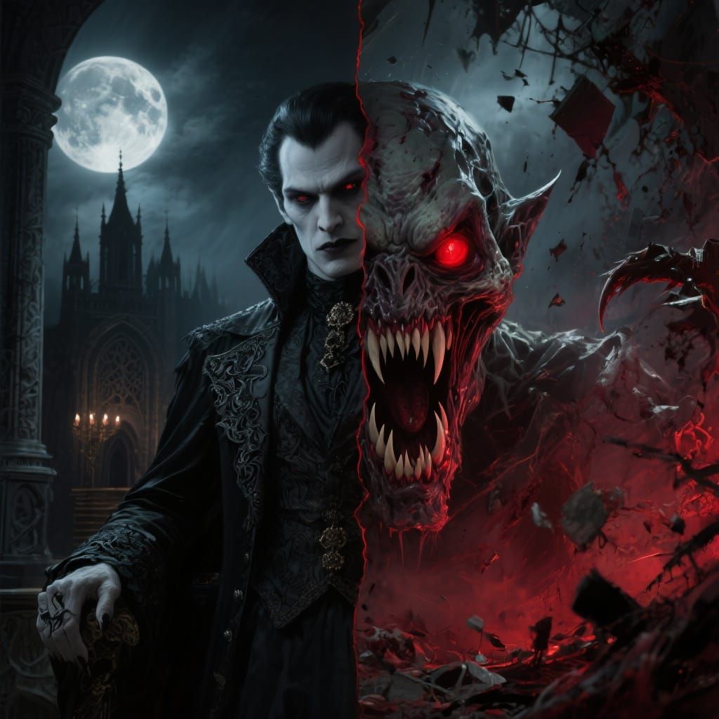 Vampire Split Portrait in Gothic Horror Style