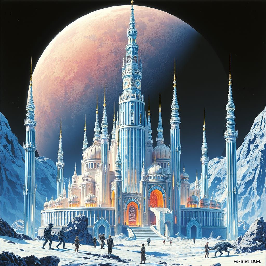 Crystal Moon City with Iridescent Aliens