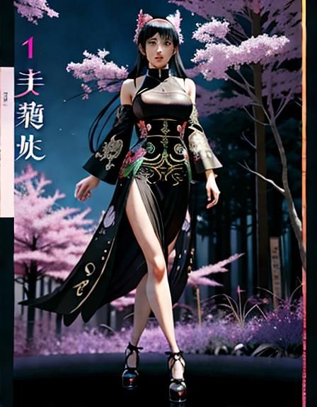 Iridescent Anime: Slender Woman in a Pearl Dress