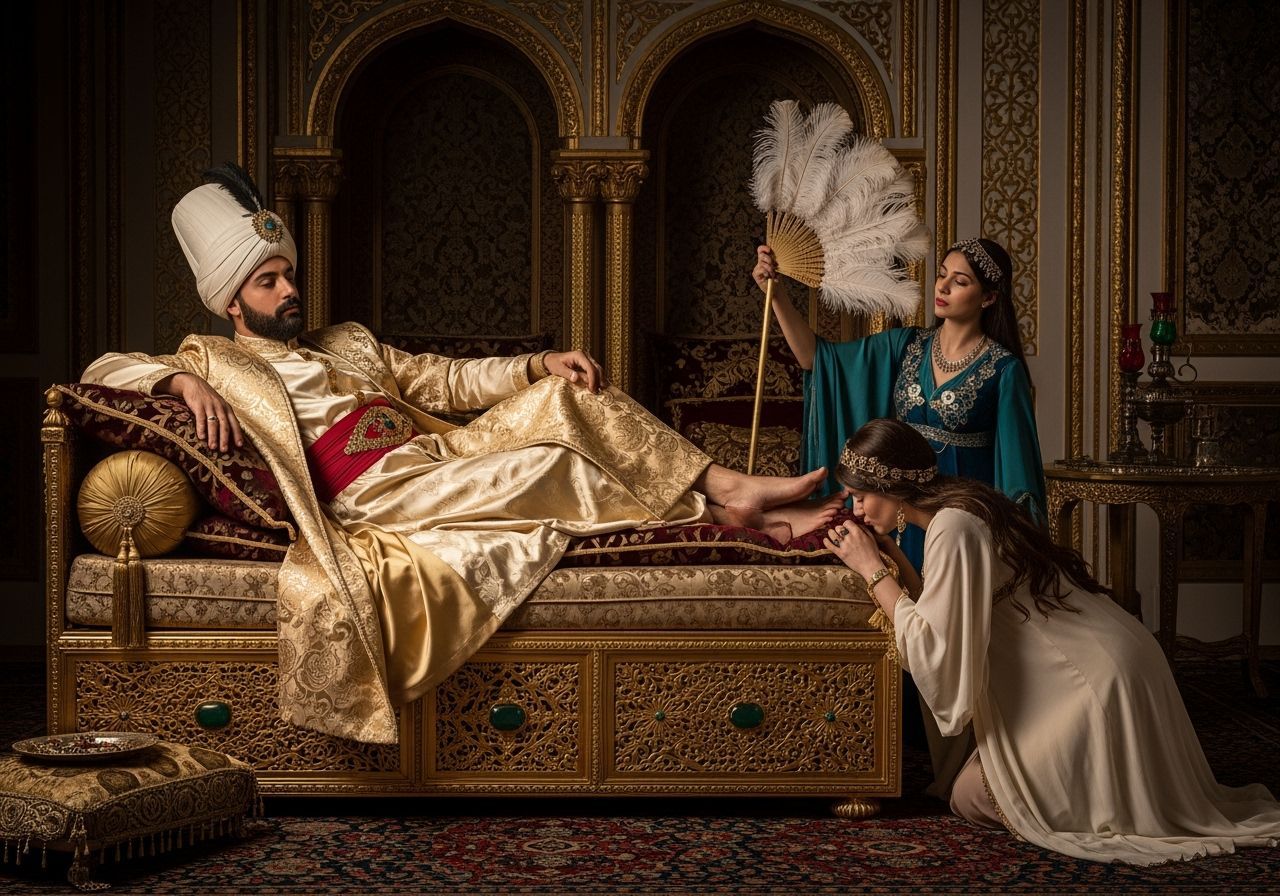 Ottoman Sultan Lounging in Opulent Throne Room