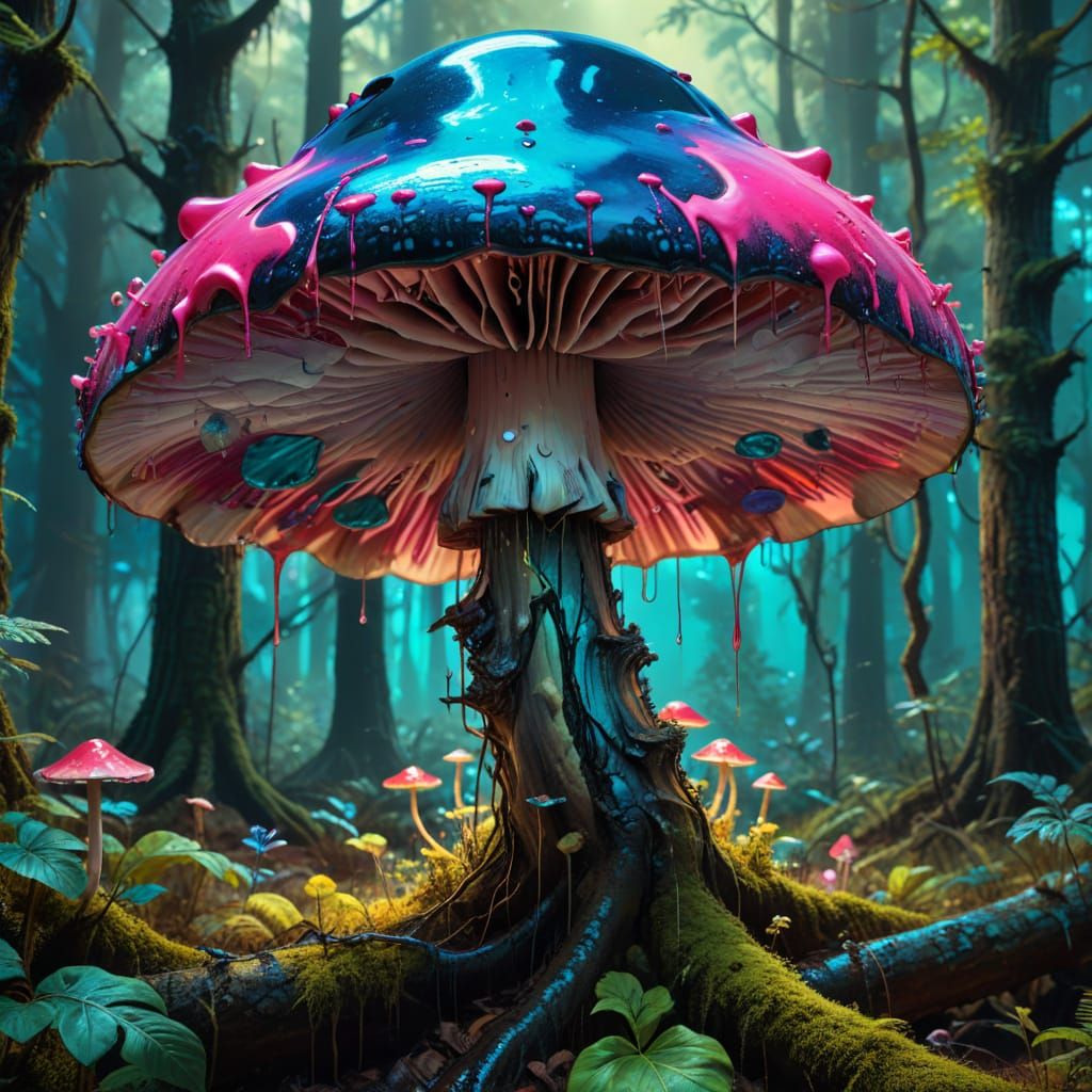 Surreal Mushroom Canvas in Neon Digital Art