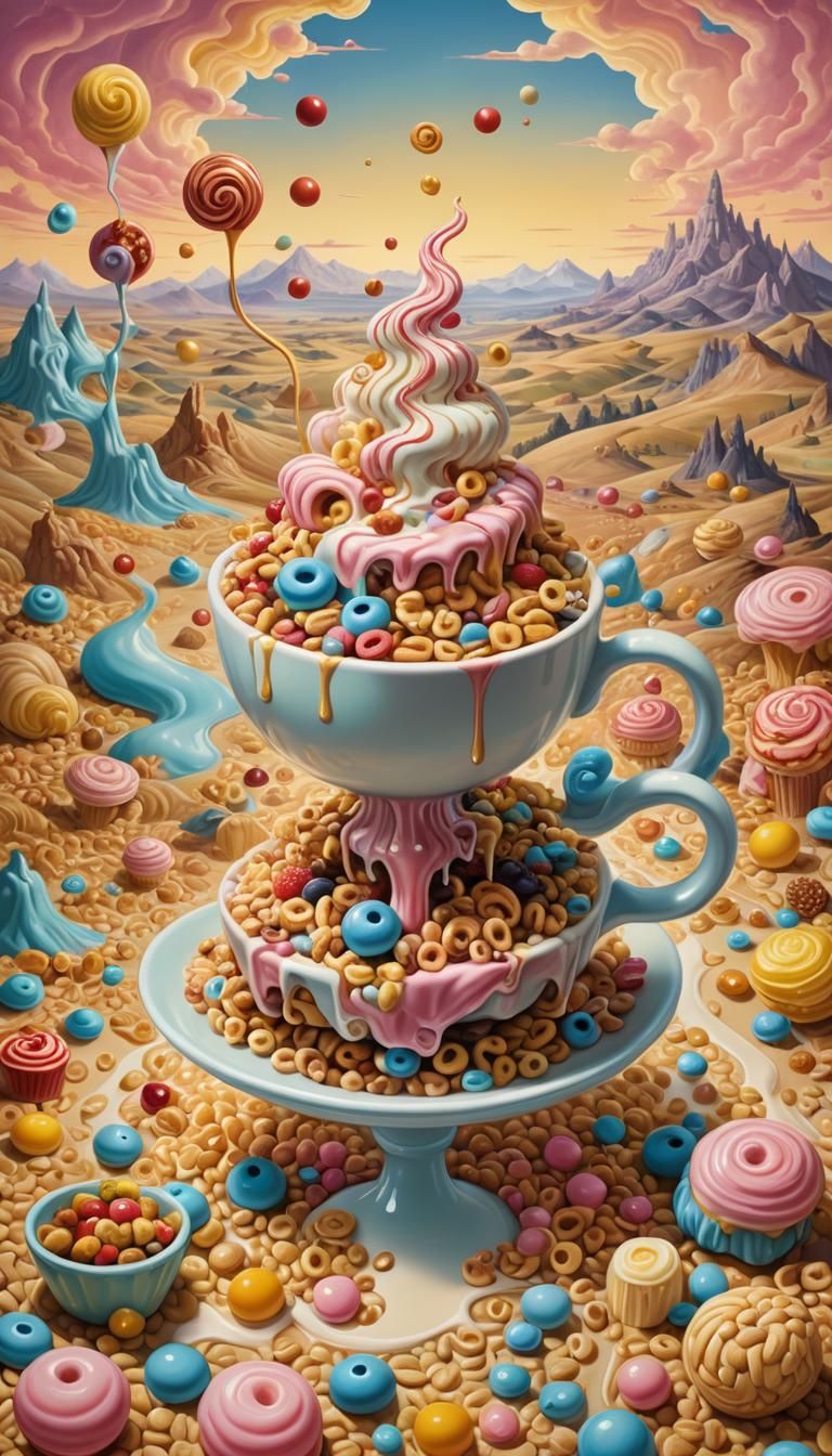 Surreal Cereal Dreamscape in Pop Surrealist Style