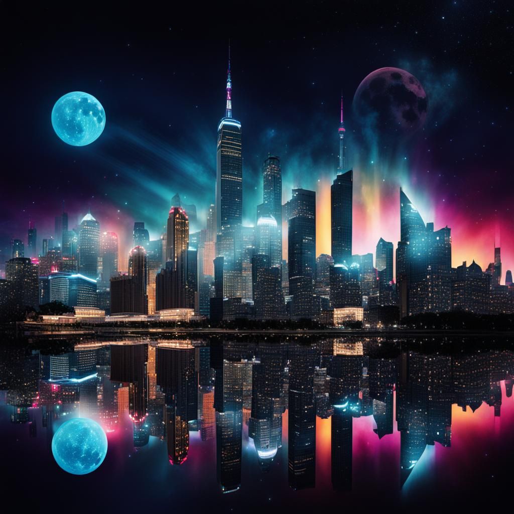 Goth Nightclub Meets Neon Cityscape Double Exposure