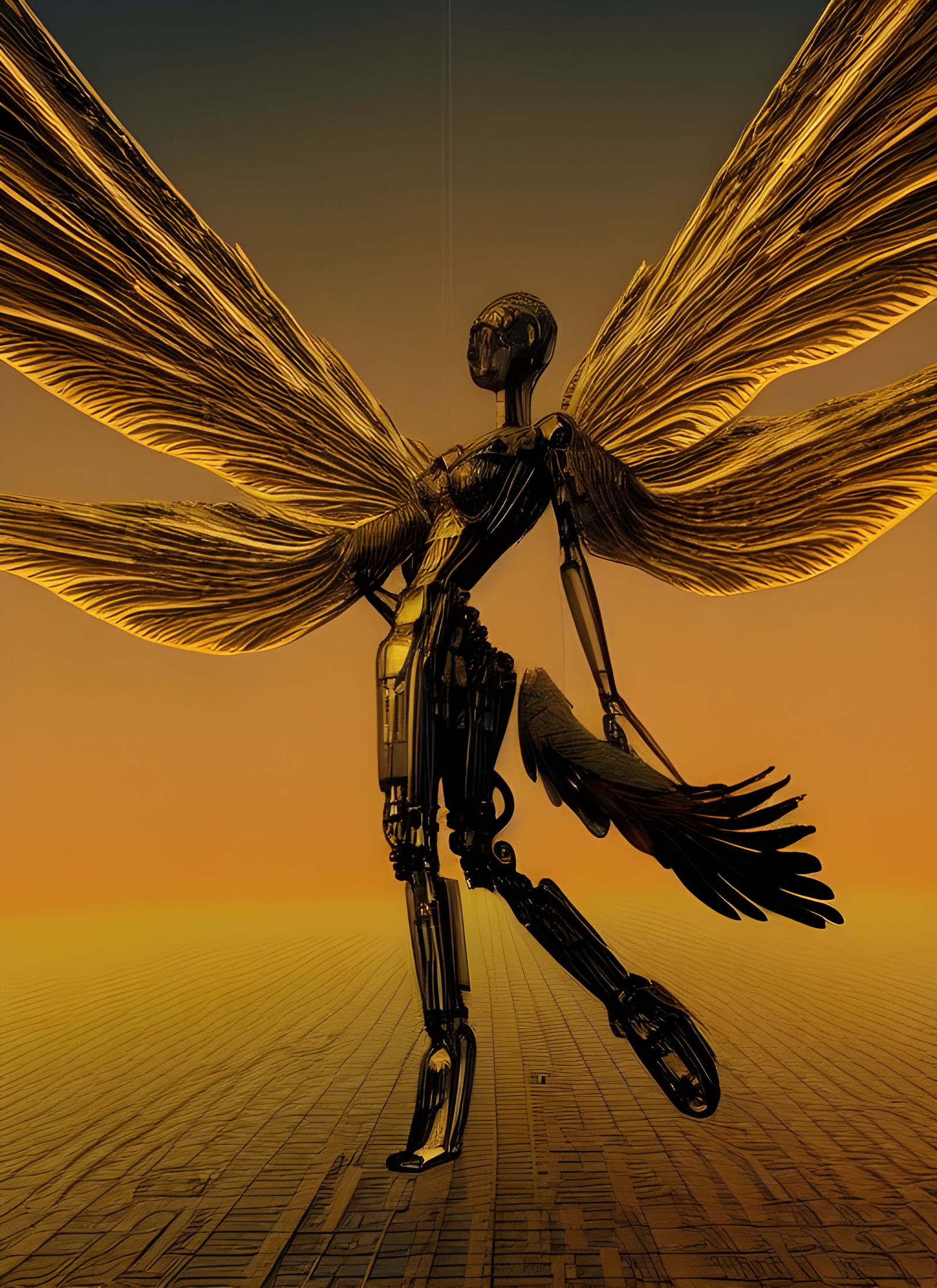 Cyborg Fairy Goddess Over Runic Pyramids