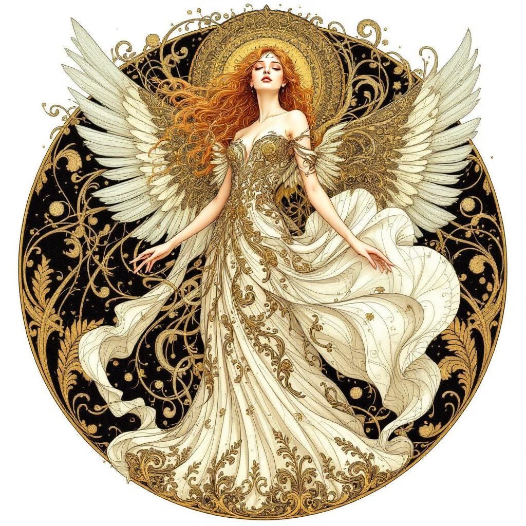 Ornate Fantasy Angel in Art Nouveau Style