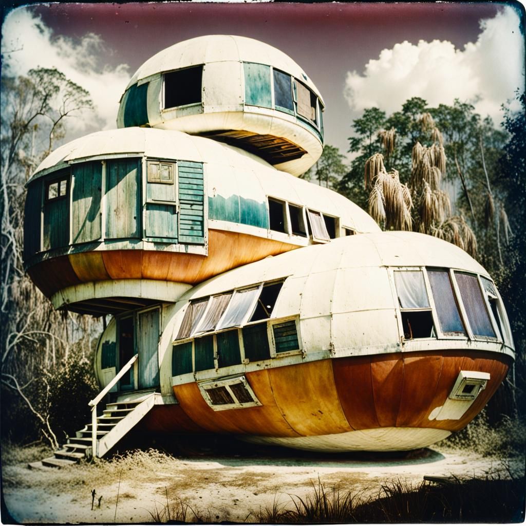 Decrepit Pod Home in Louisiana Bayou: Polaroid Style