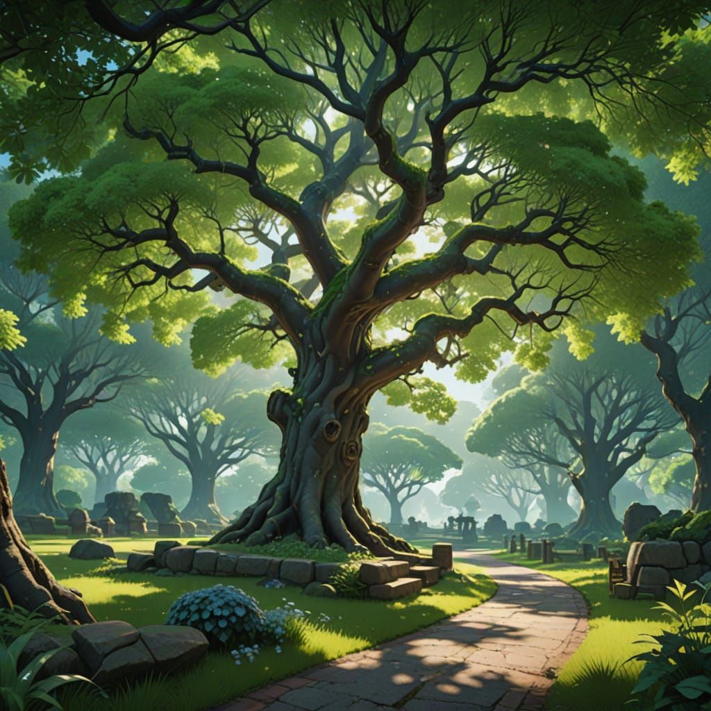 Beautiful Park Landscape in Anime Splash Art Style