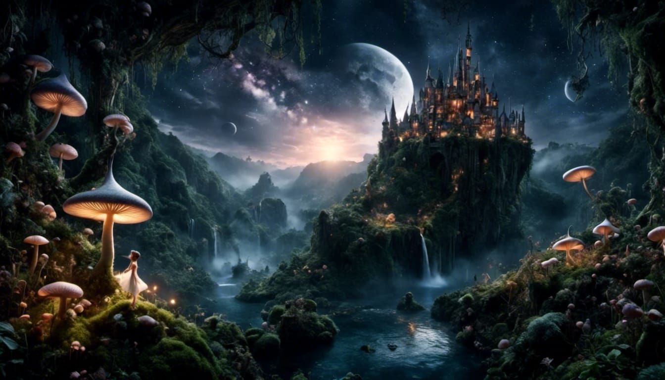 Magical World at Night in Dark Fantasy Style