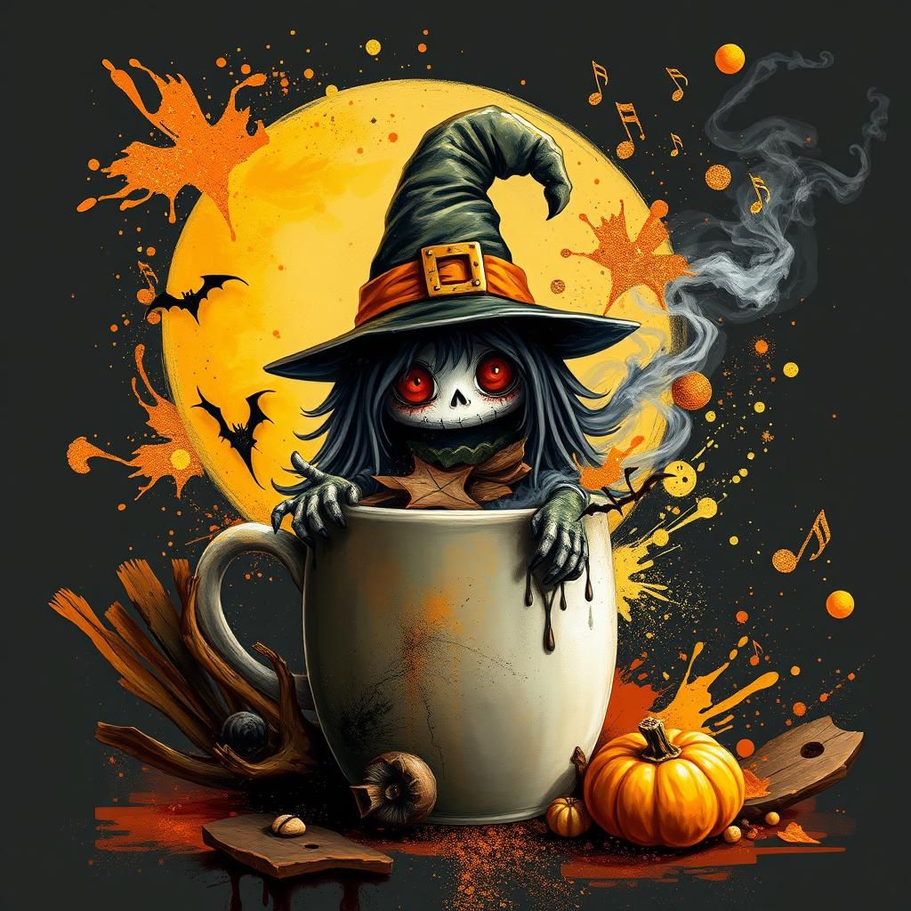 Whimsical Halloween Character with Paint and Music