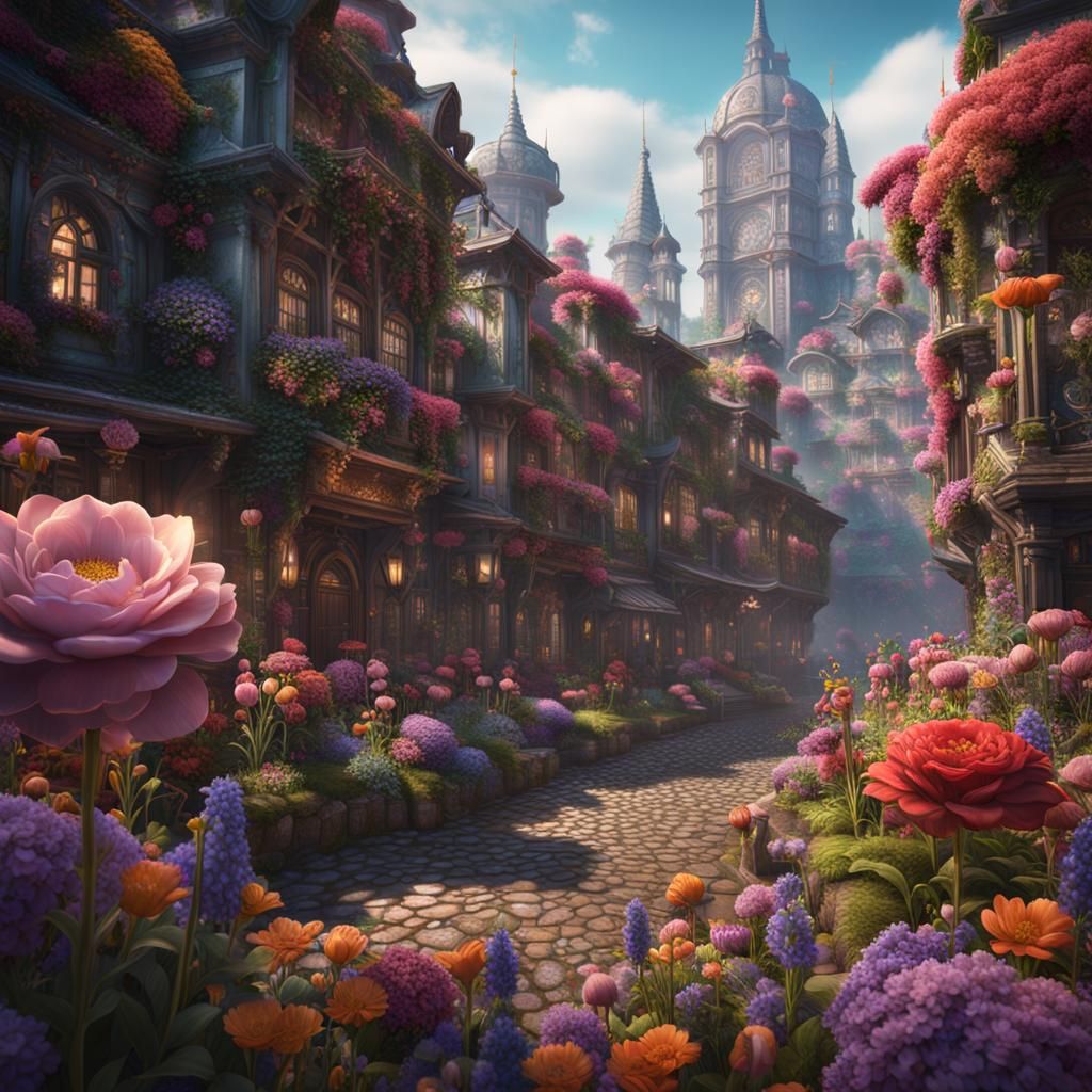 Fantastical City of Flowers: Detailed Matte Painting