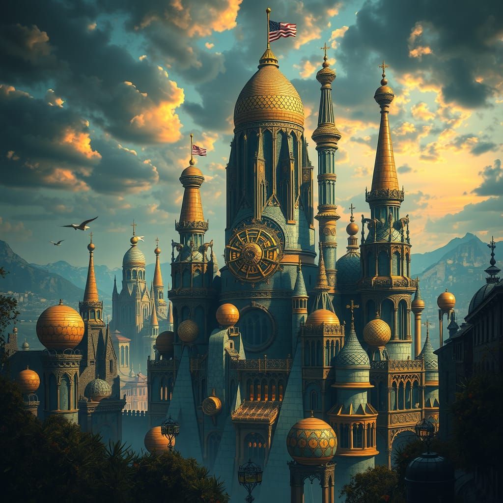 Futuristic Steampunk City Inspired by Gaudí