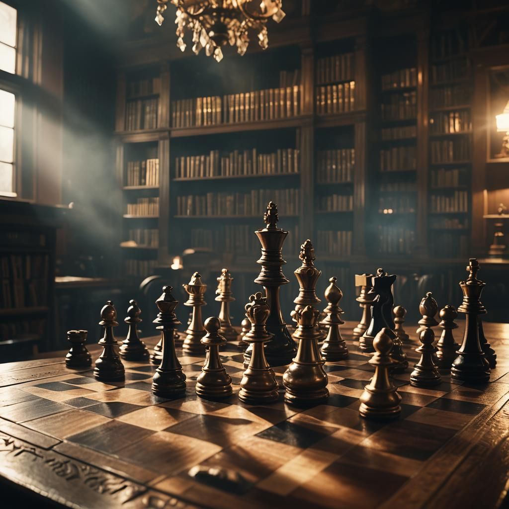 Moody Film Noir Chessboard in Smoky Library