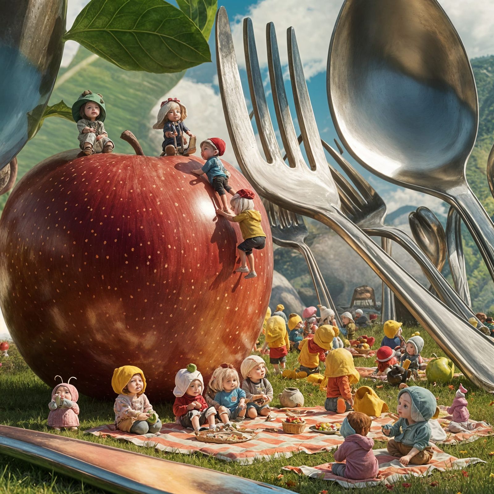 Whimsical Picnic: Tiny People and Giant Fruit