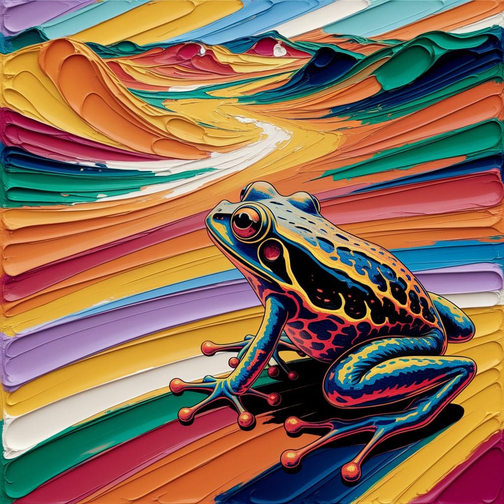 Startled Frog in Polychromatic Desert, Expressionist Paintin...