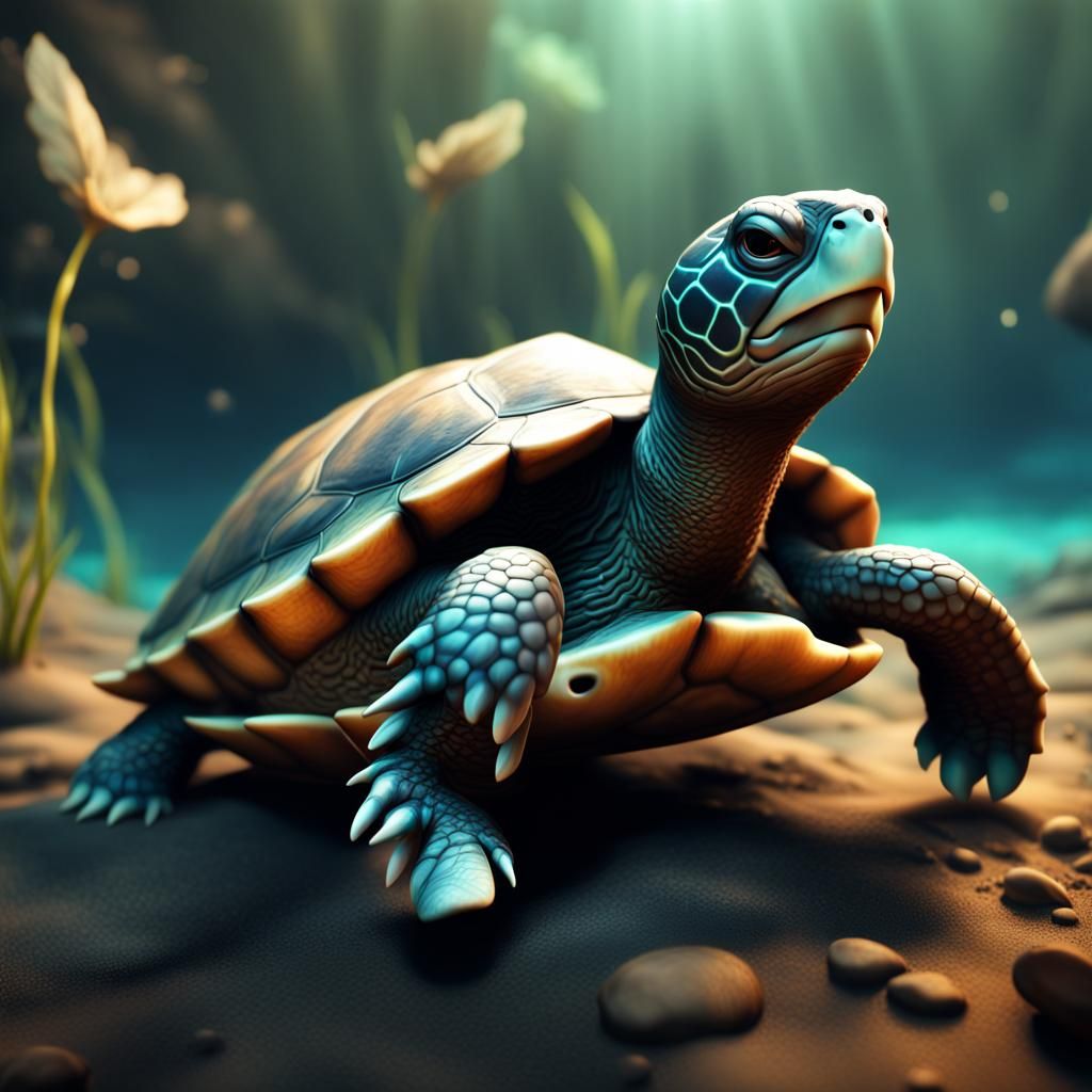Fantastical Baby Turtle in Detailed Matte Painting