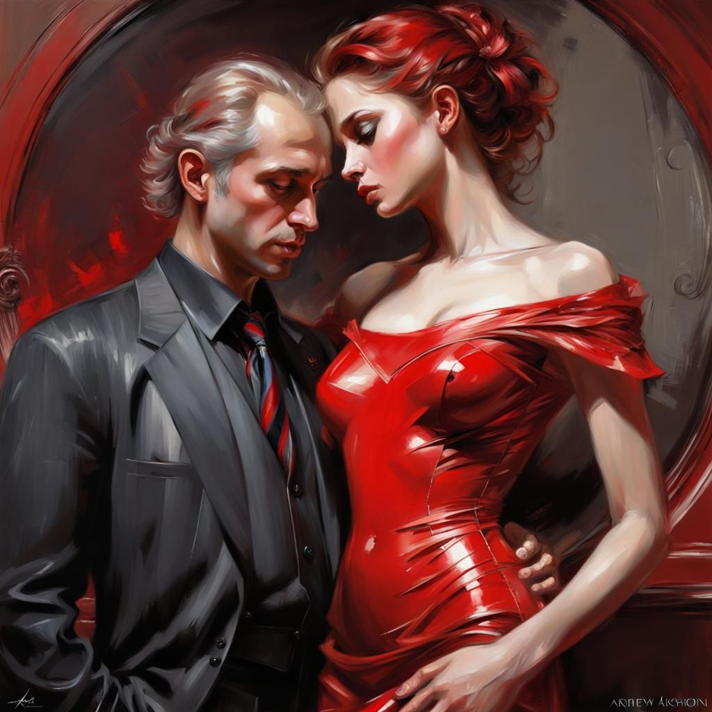 Carbon Red Digital Art in Impressionistic Style