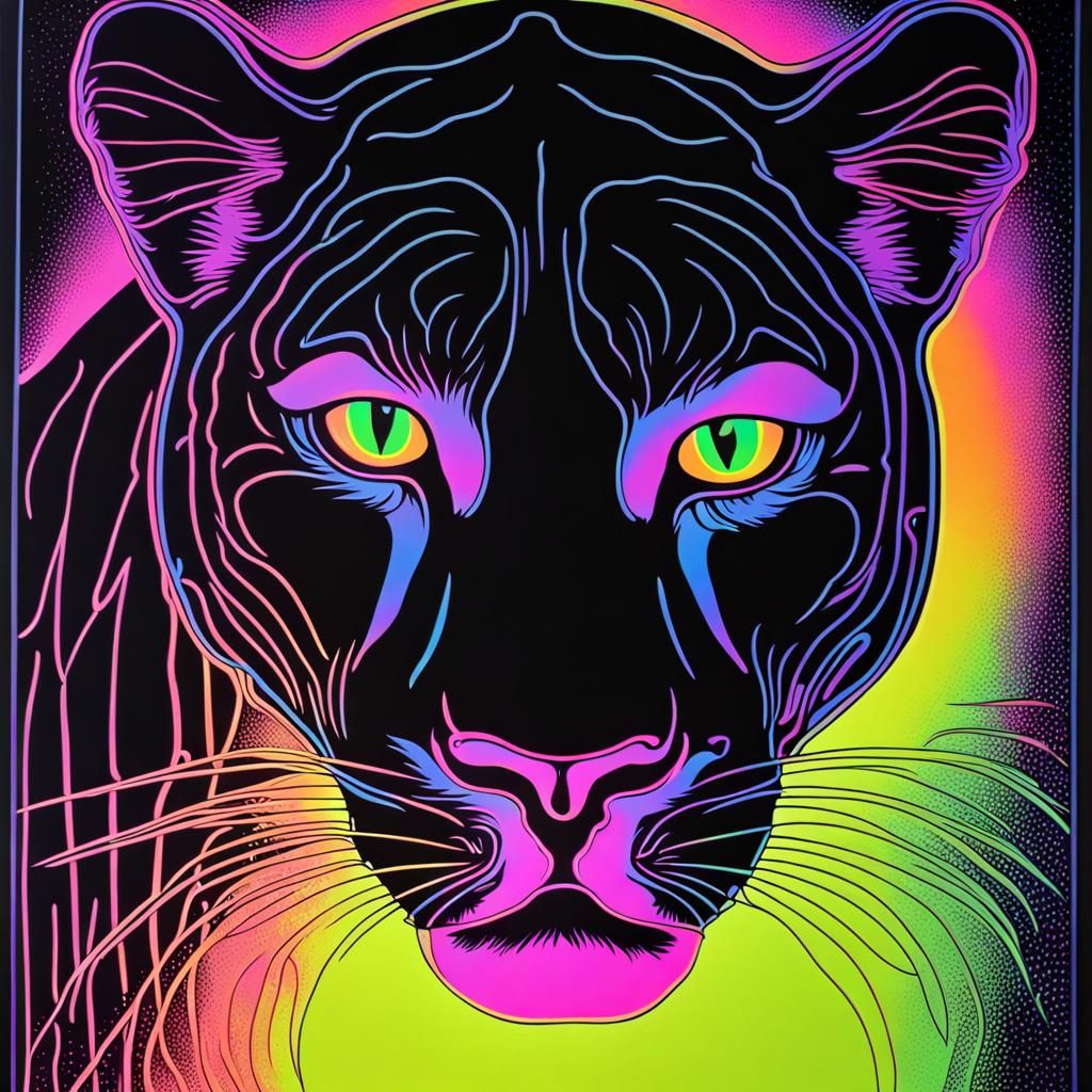 Blacklight Panther Vintage Neon Art Poster