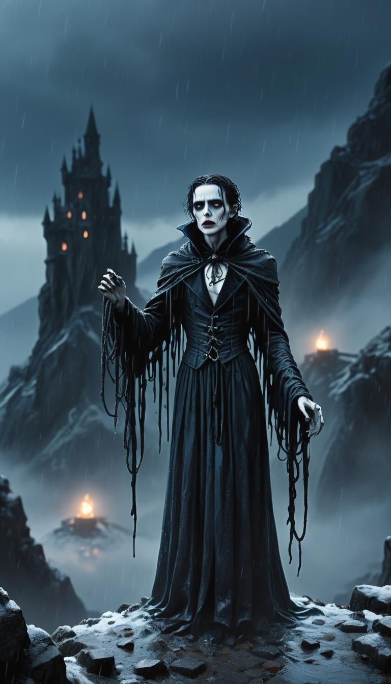 Fullbody breathtaking, snow time, rainy mountain ,  blue eye...