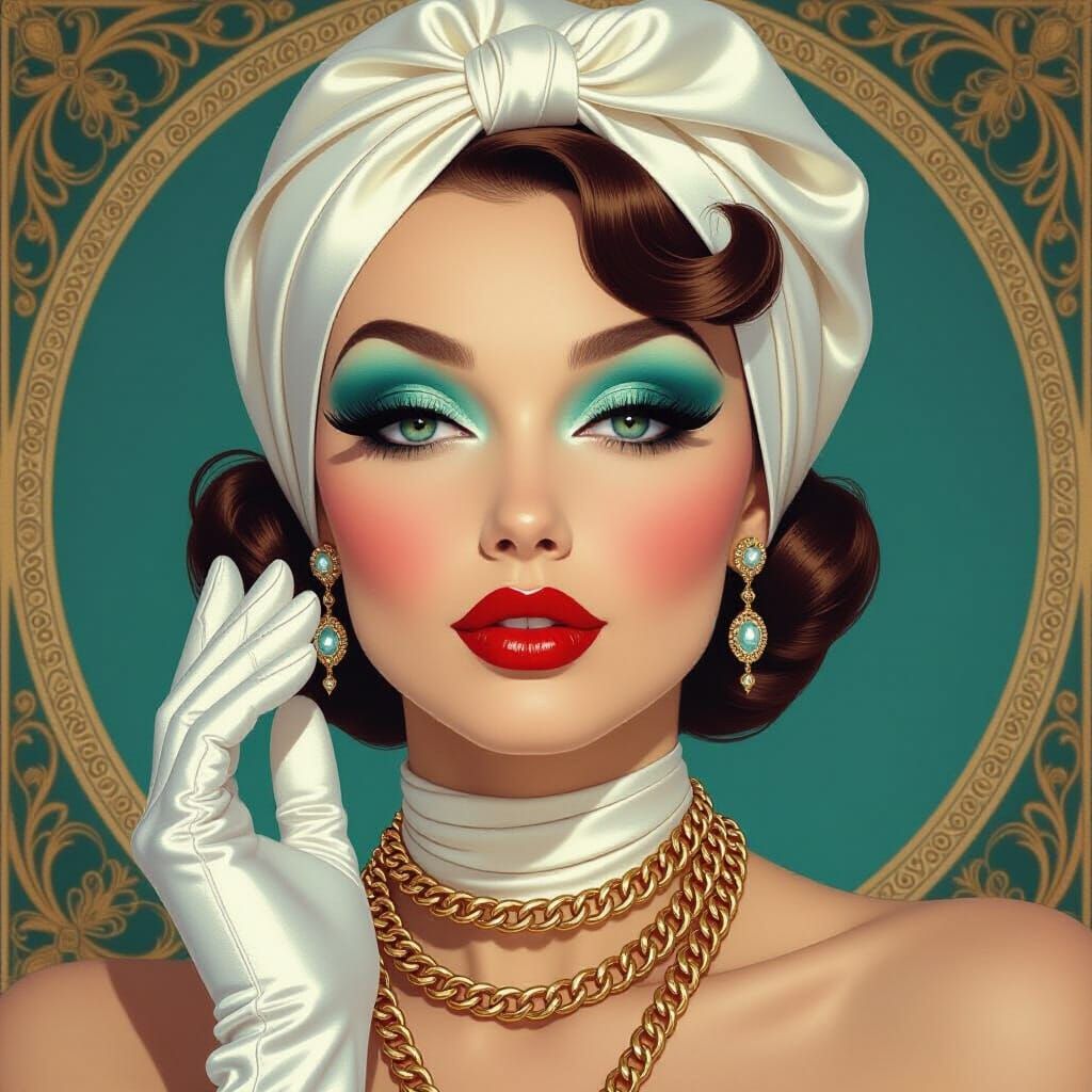 Elegant Woman with Red Lipstick in Art Deco Style
