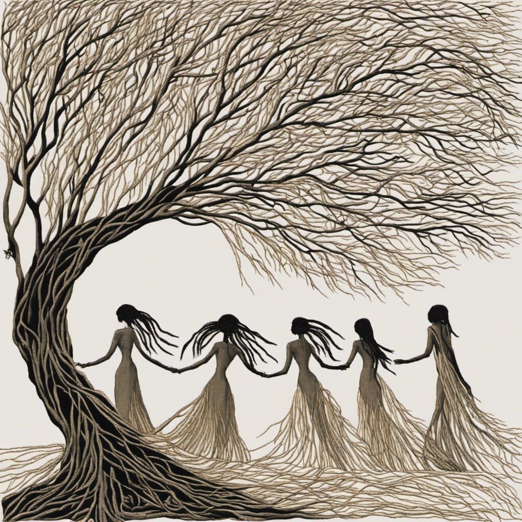 People Singing Around Windswept Willow Tree: Anime Key Visua...