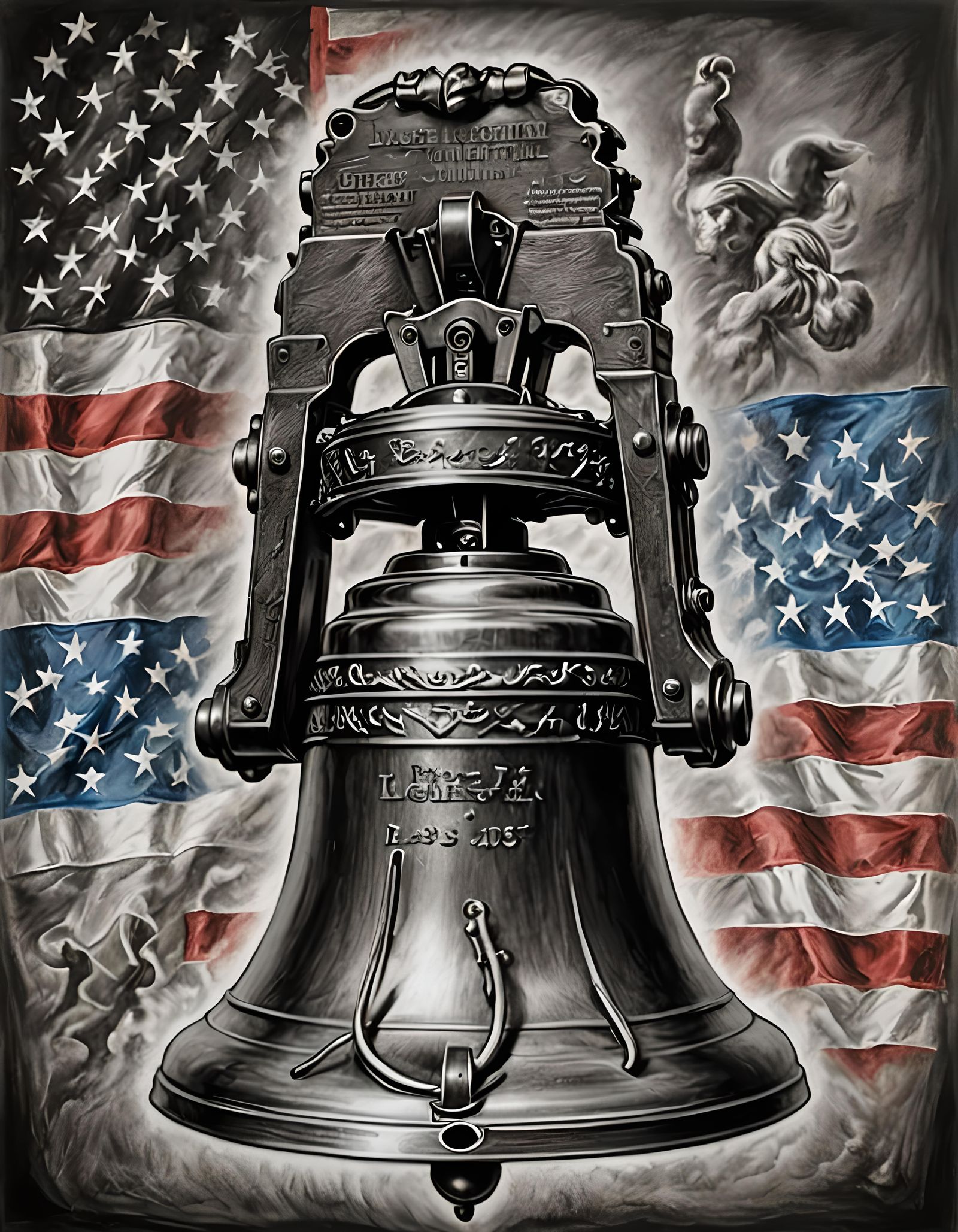 Liberty Bell Charcoal Drawing in Patriotic Colors