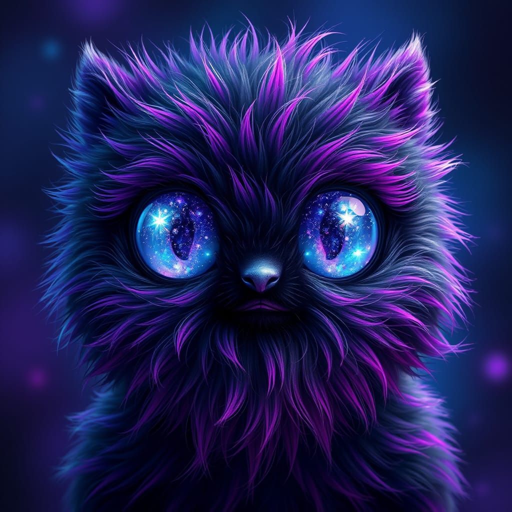 Galaxy Eyed Fantasy Creature in a Nebula Gradient Background