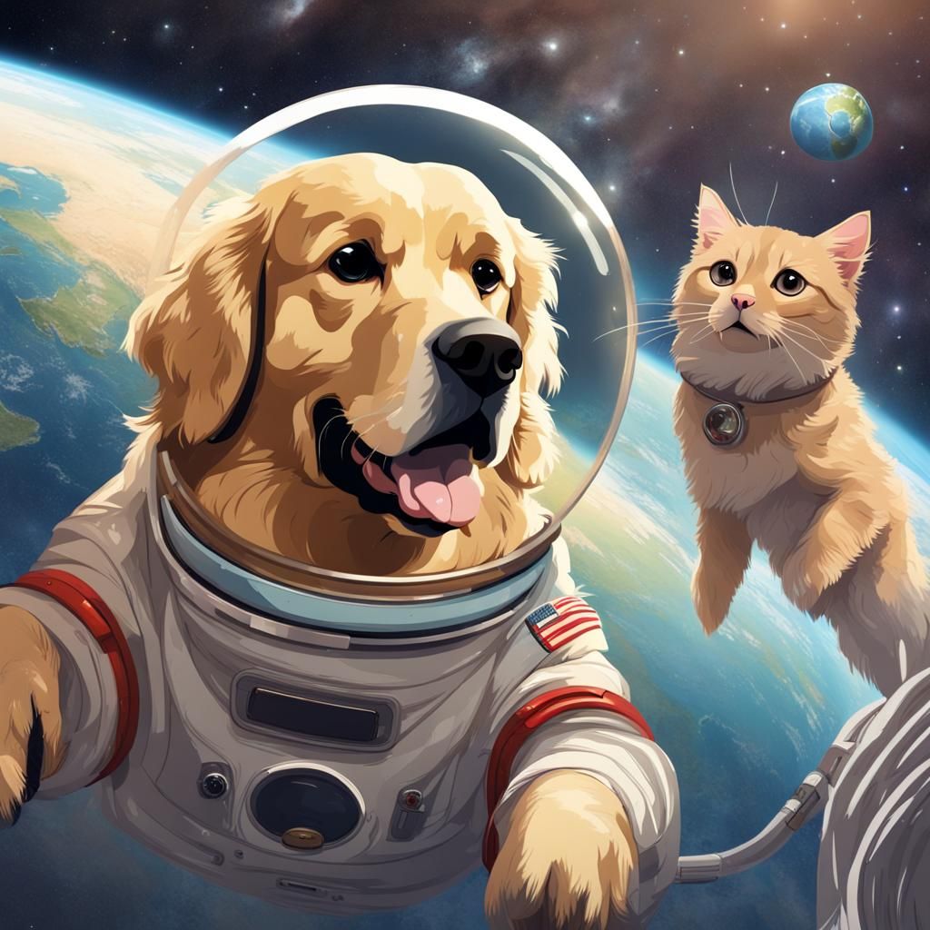 Golden Retriever in Space Suit
