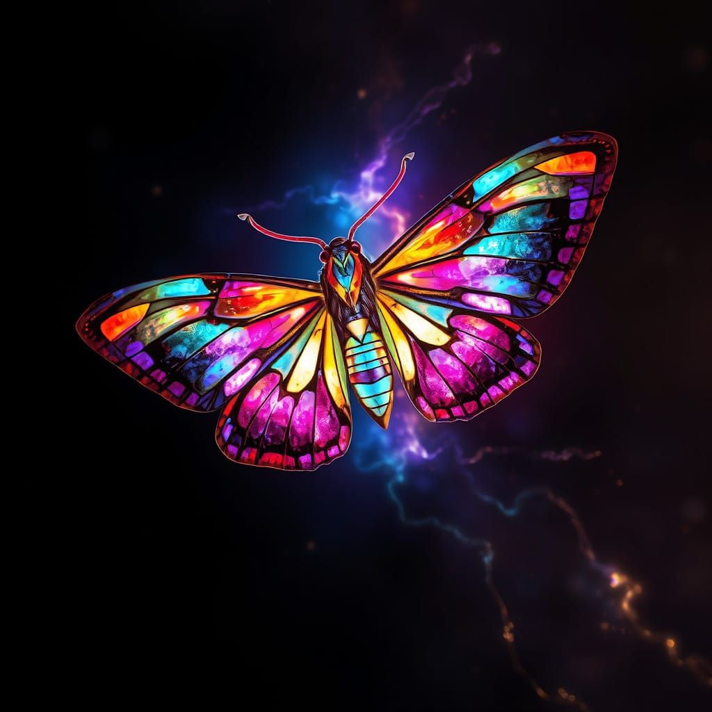 Stained Glass Moth in Cosmic Halo
