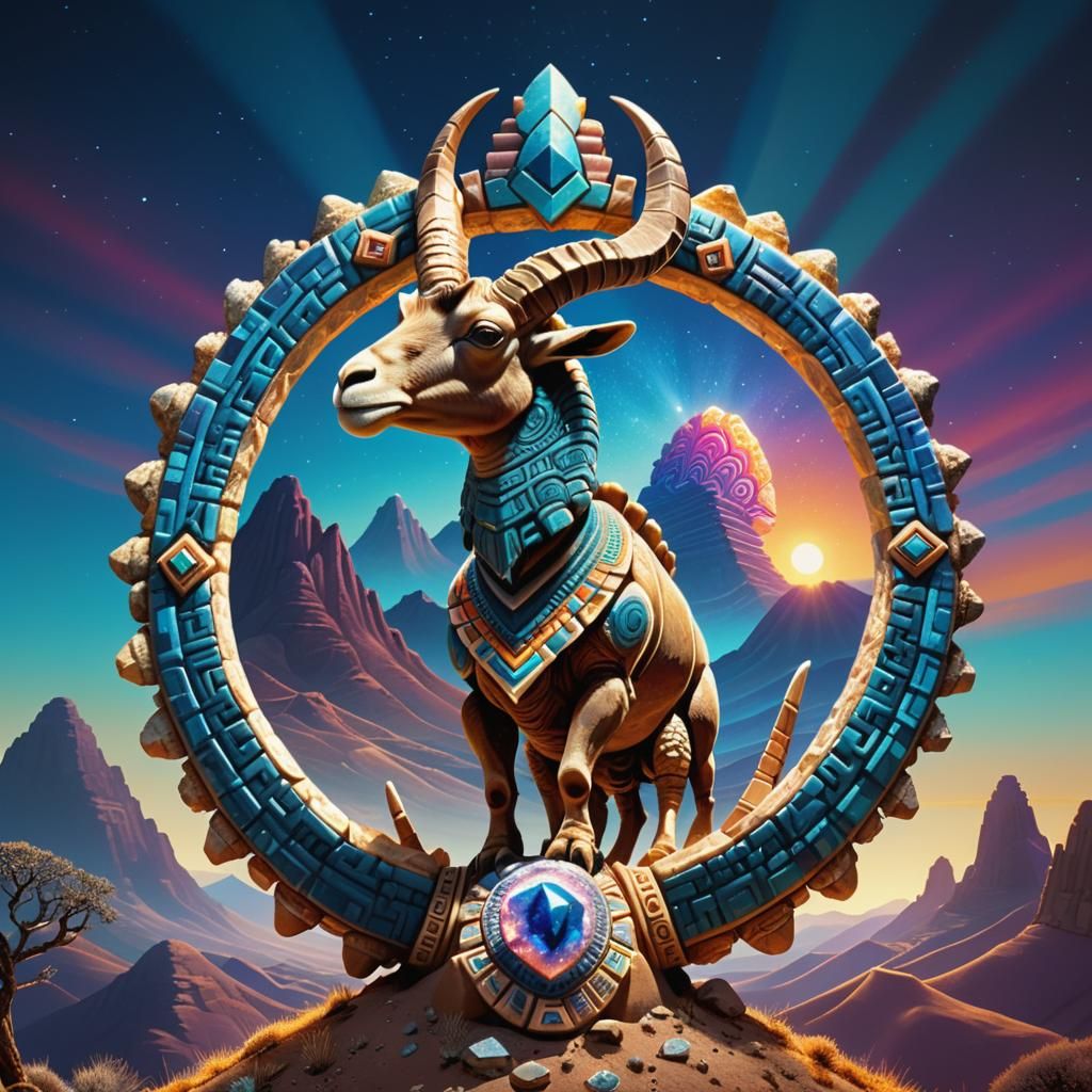 Aztec Geode Tortoise with Trident in Digital Art