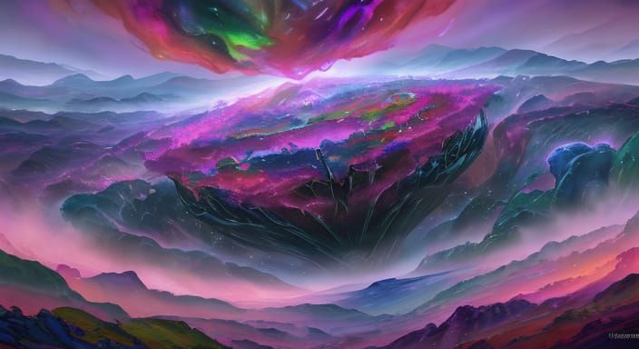 Dreamlike Multiverse Panorama in Vibrant Surrealist Style