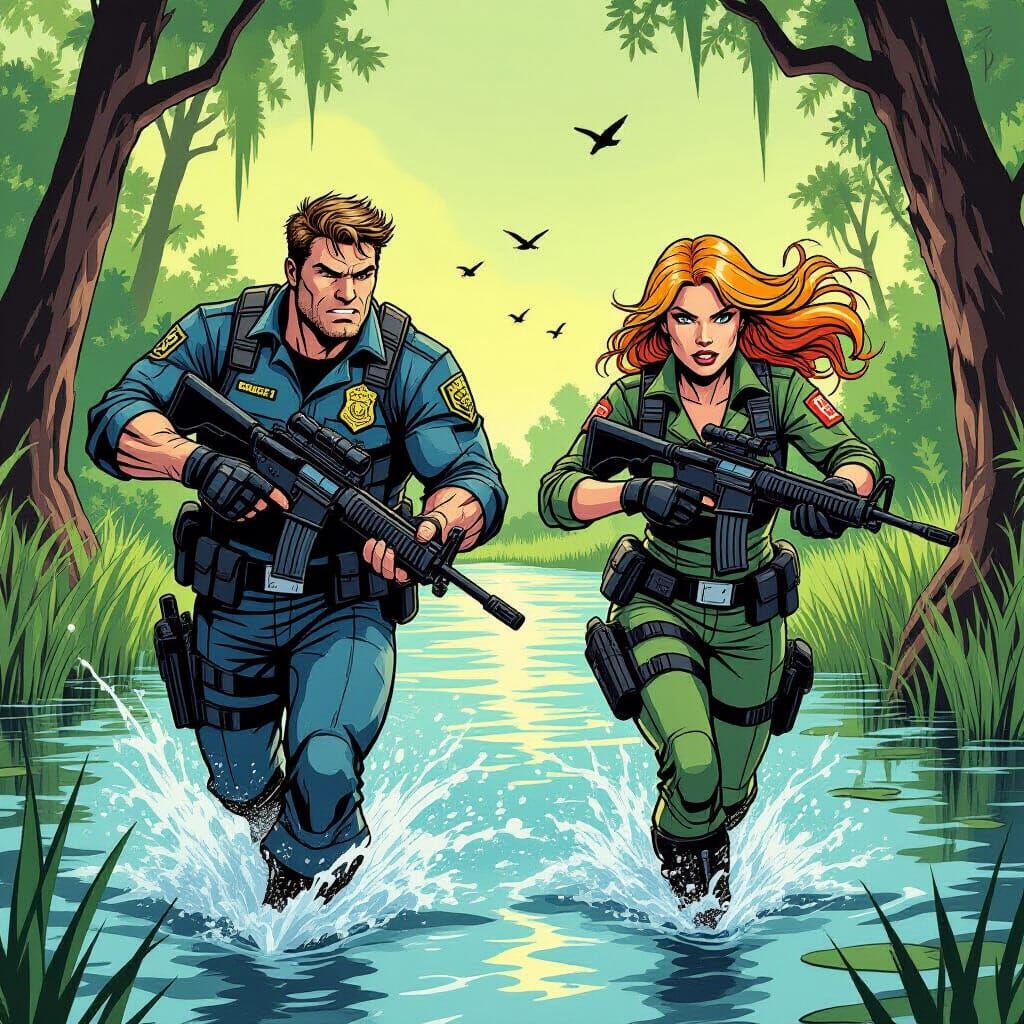 FBI Agents Chase Killer Croc, Comic Book Style