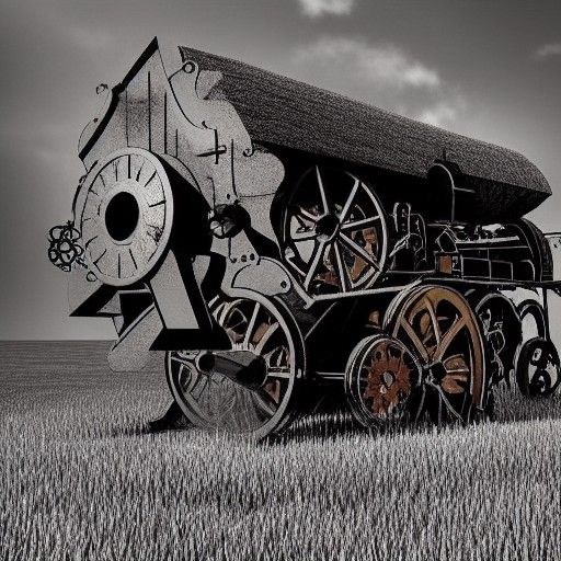 Steampunk Engine in Mysterious Farmland
