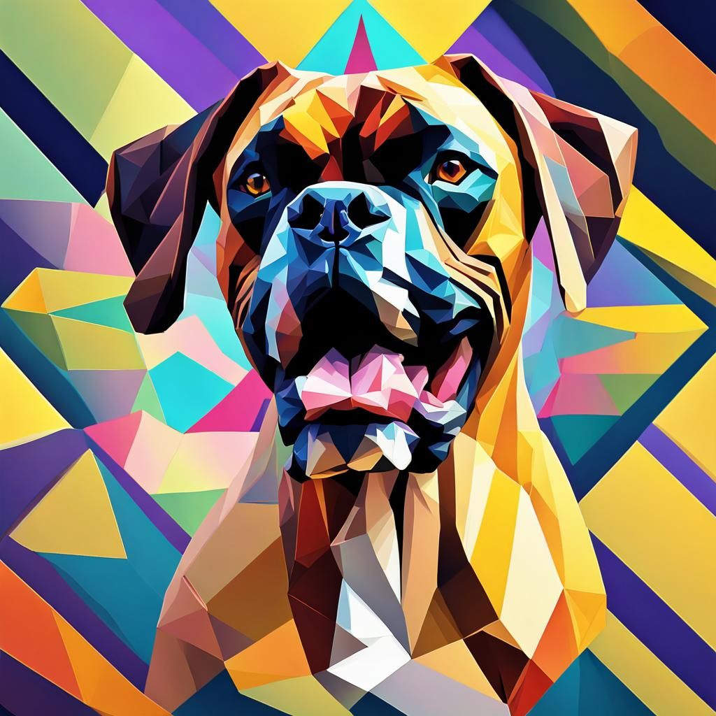 Psychedelic Low-Poly Boxer Dog Art