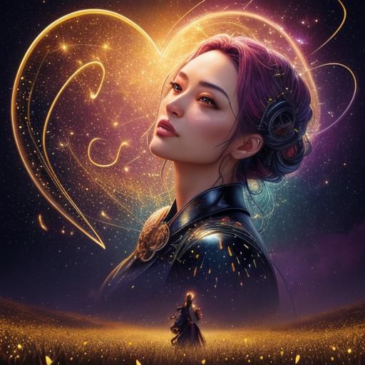 Heart of Fireflies: Vivid Hyperrealistic Splash Art