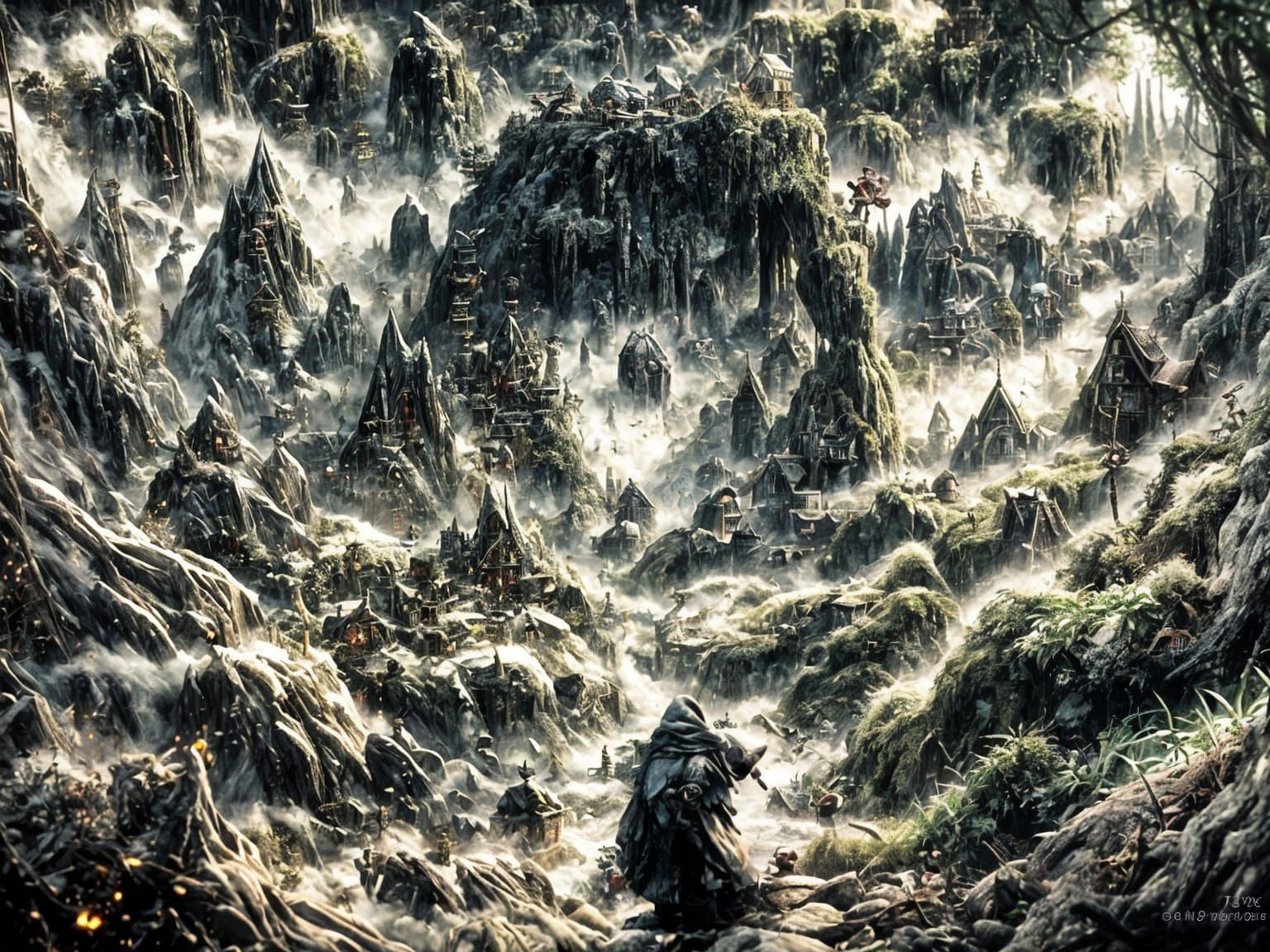 Creepy Gnome Lurking in Shadows, Sepia Tones