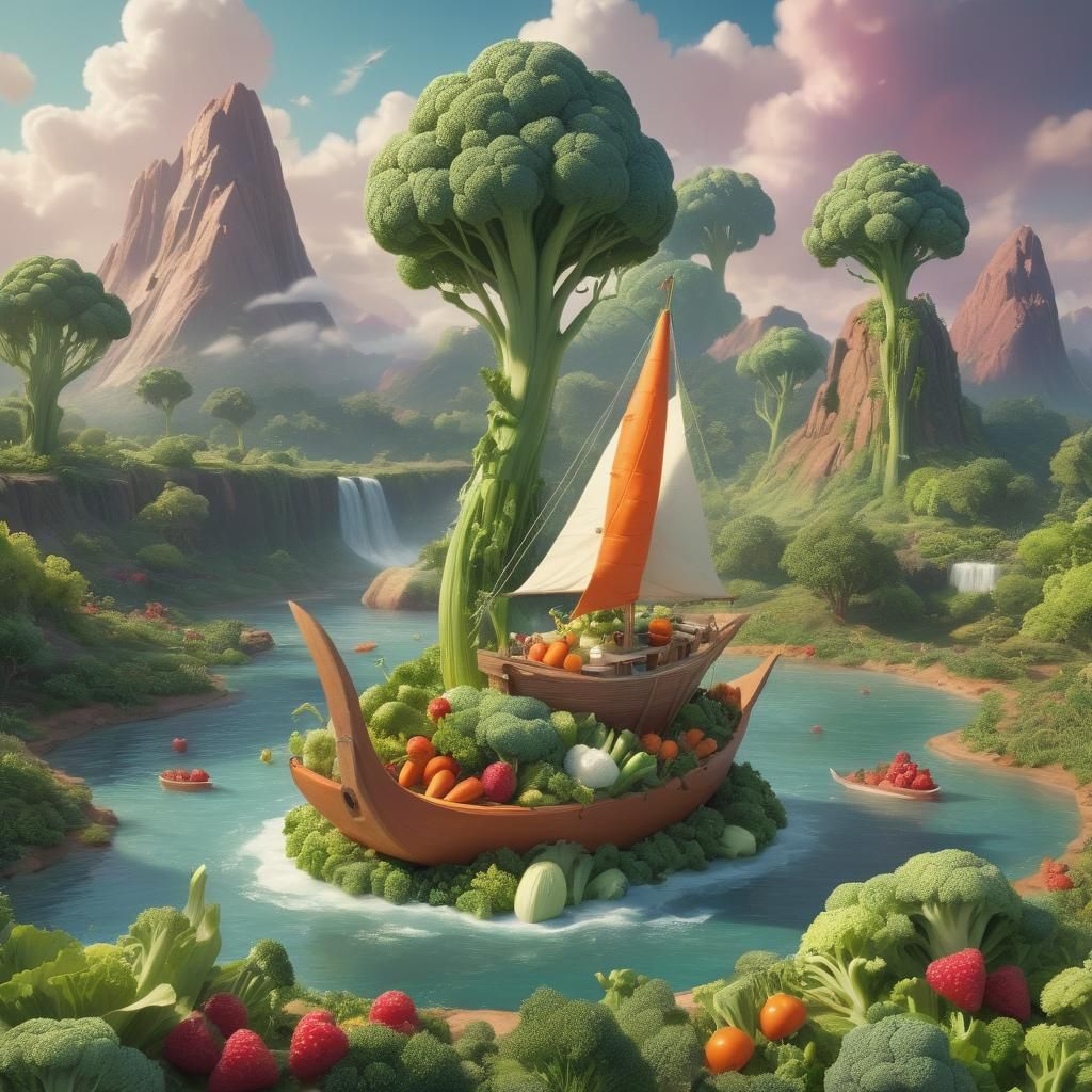 Fantasy Carrot Boat with Broccoli Trees