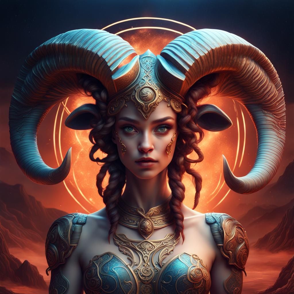 Aries Zodiac Woman in Detailed Matte Painting