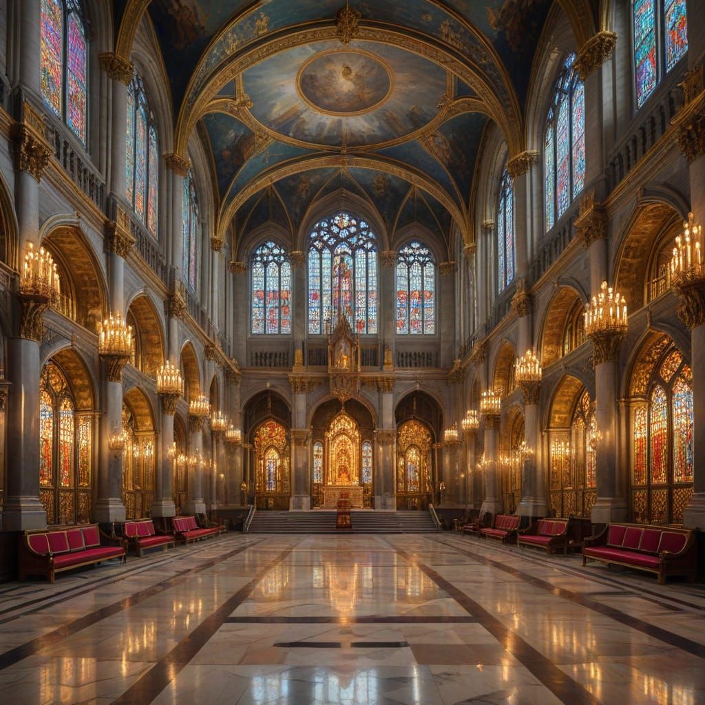 Majestic Coronation Ceremony in a Vast Marble Hall
