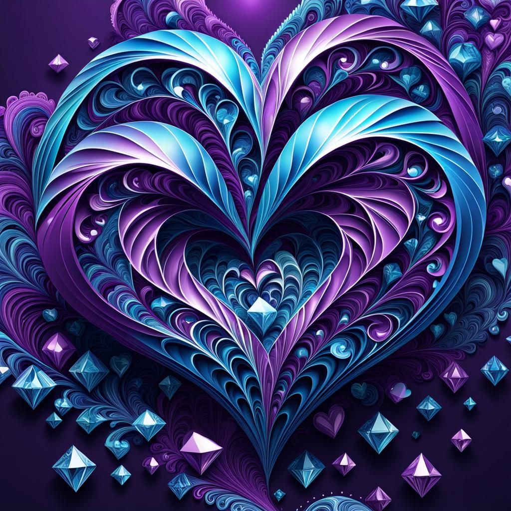 Abstract Purple and Blue Diamond Hearts Fractal