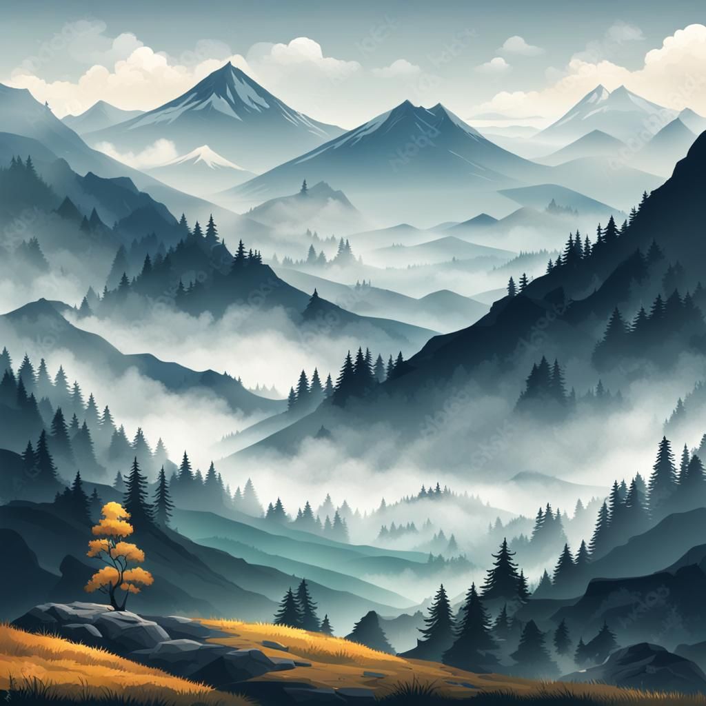 Misty Mountain Landscape: A Serene Natural Scene