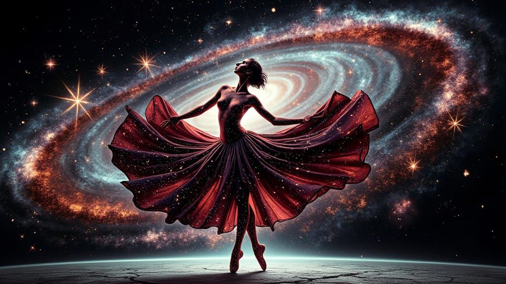 Ethereal Dancer Lost in Cosmic Whirlwind