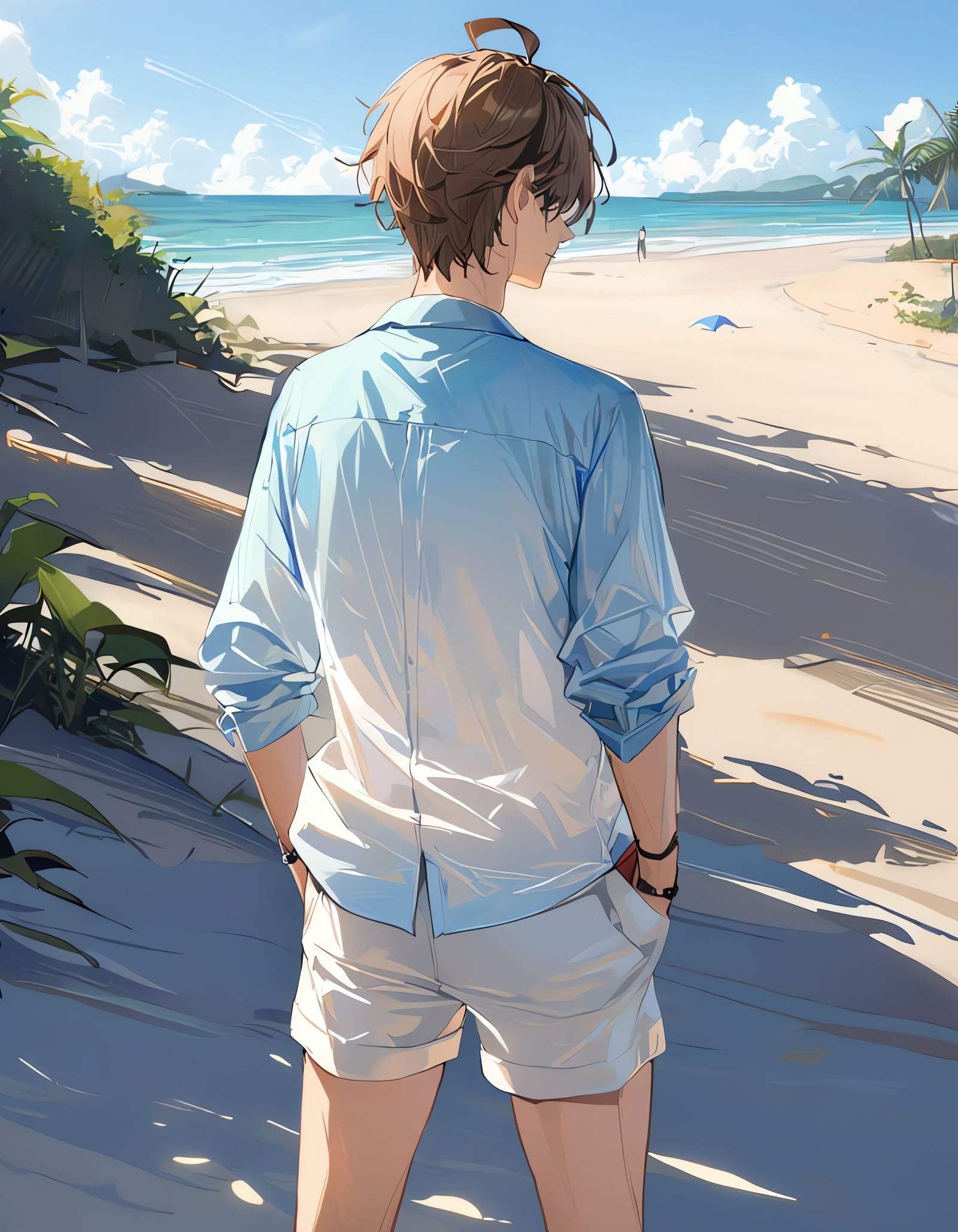 Charming Cowboy Boy Stands Alone on a Beach