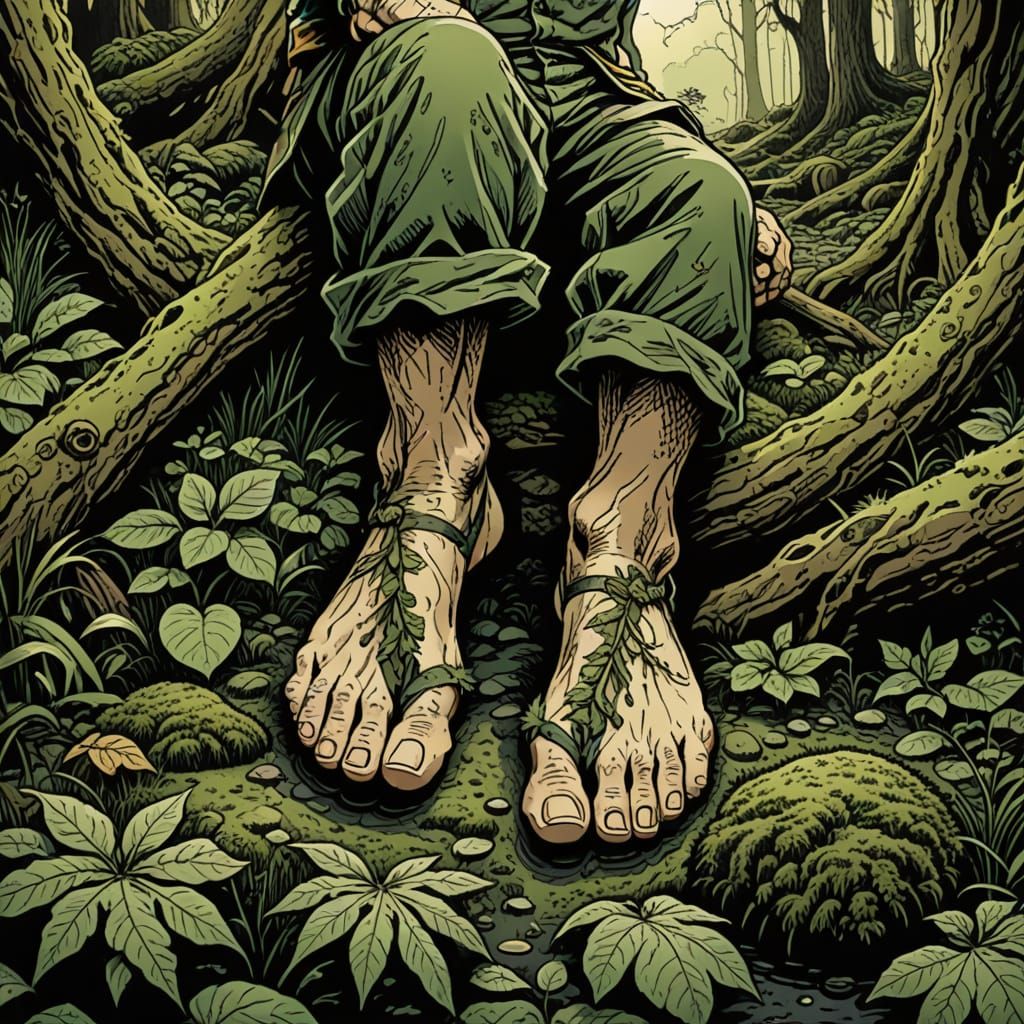 Hobbit's Furry Feet in Meticulous Etching