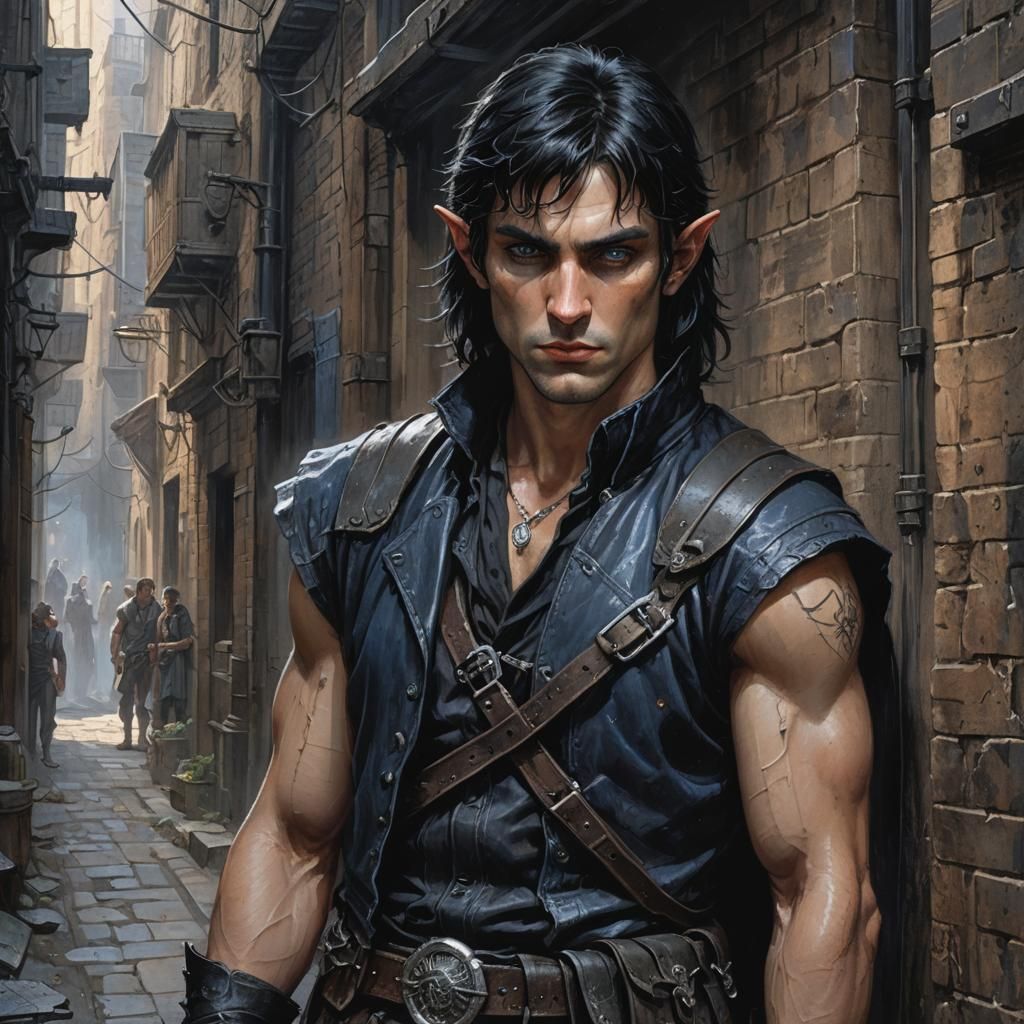 Brooding Half-Elf Warlock with Dragon Familiar