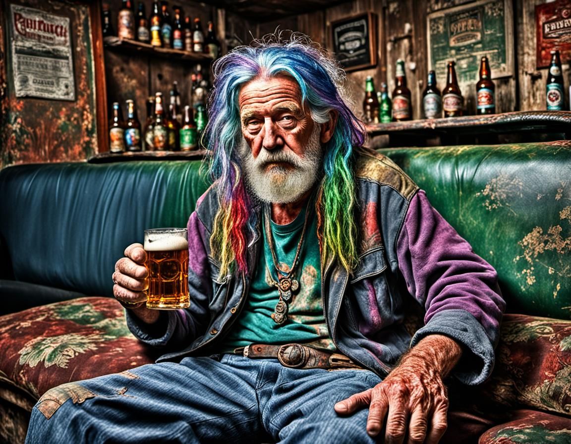 A worn-out old hippie