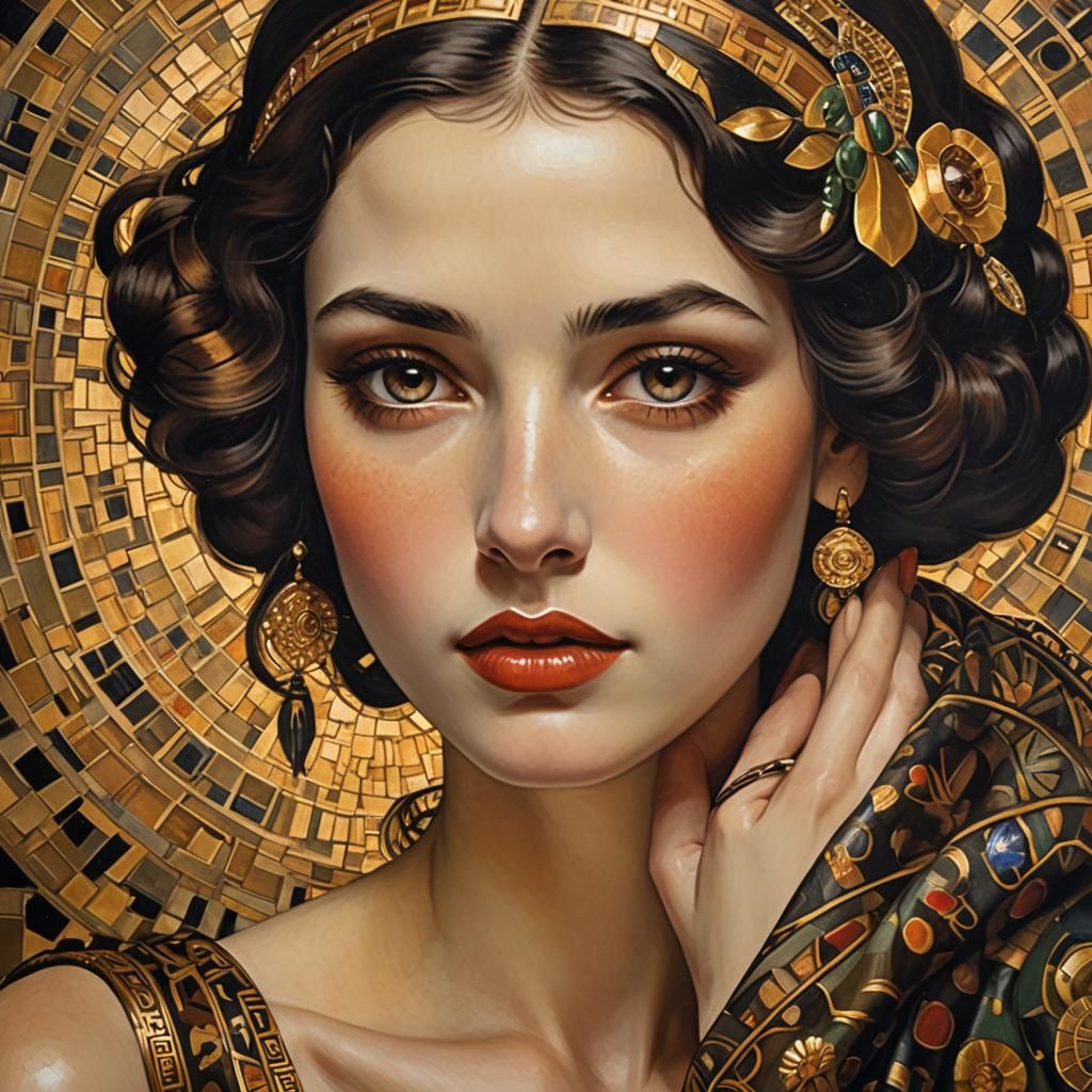 Elegant Olive-Skinned Woman in Art Deco Style